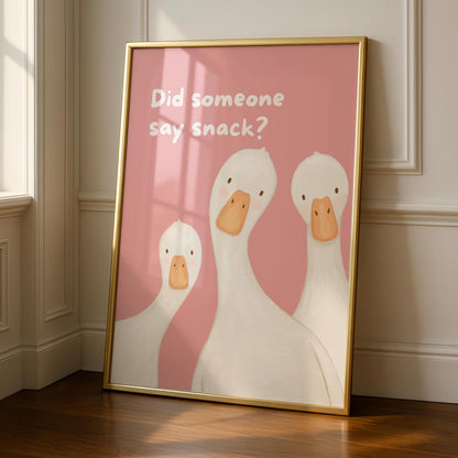 Kitchen Goose Print, Funny Wall Art,  Snacks Typography Decor