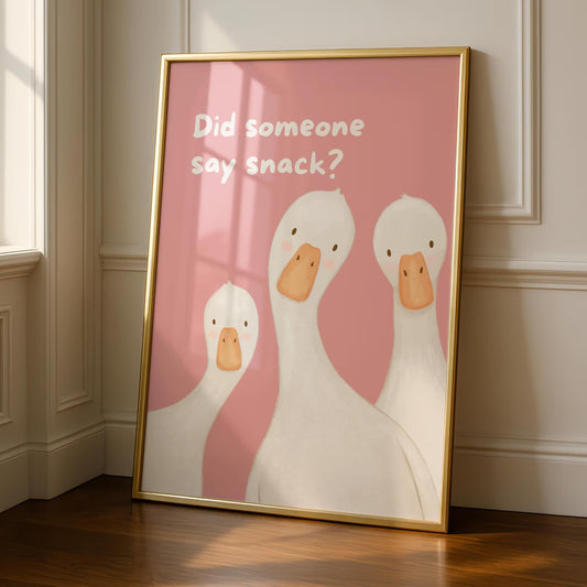 Kitchen Goose Print, Funny Wall Art,  Snacks Typography Decor