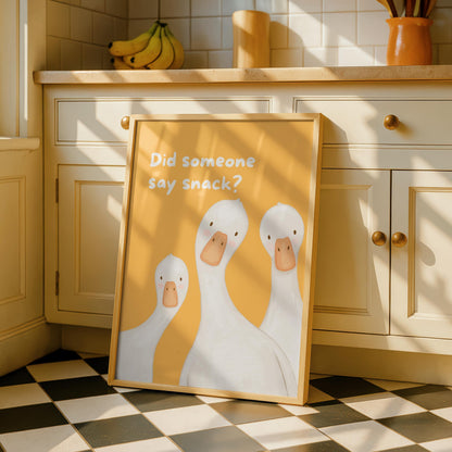 Kitchen Goose Print, Funny Wall Art,  Snacks Typography Decor